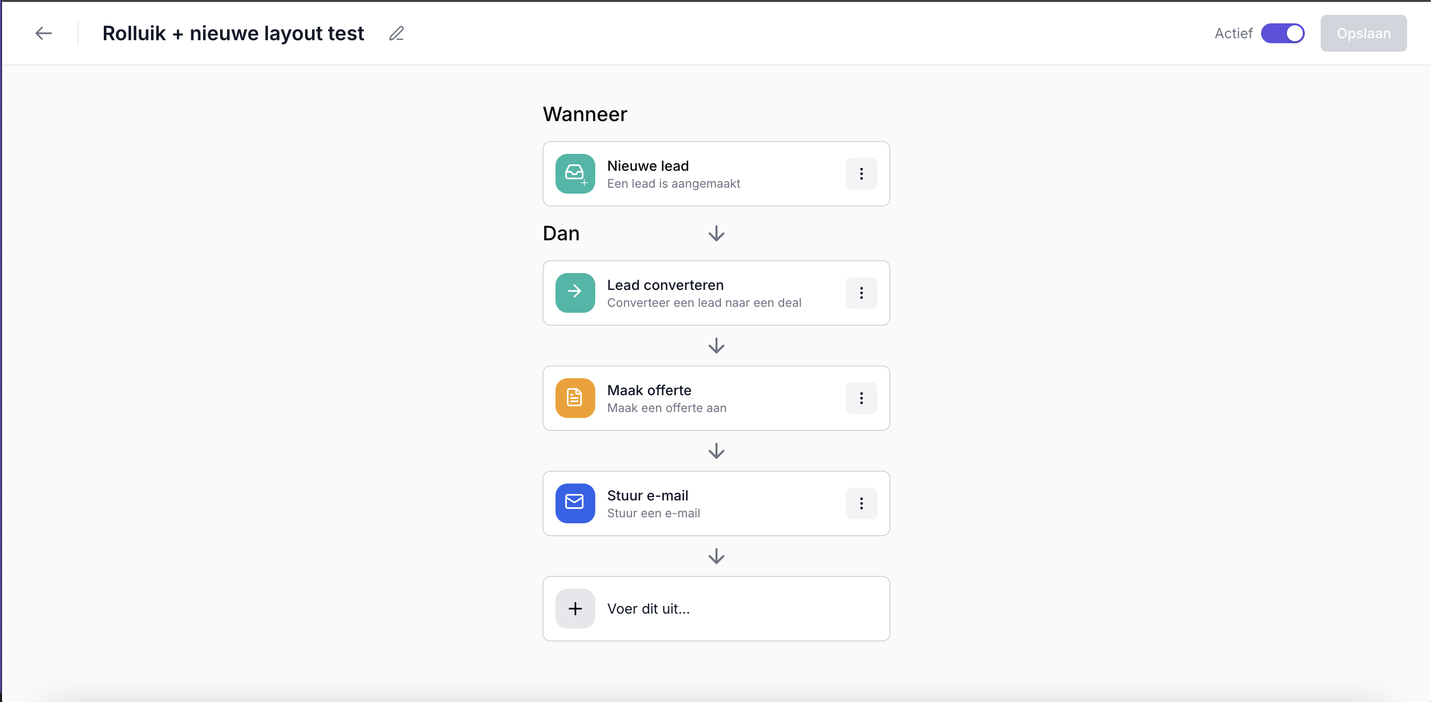 ProjectYOU workflow automation scherm met leads, deals, offertes en e-mailacties